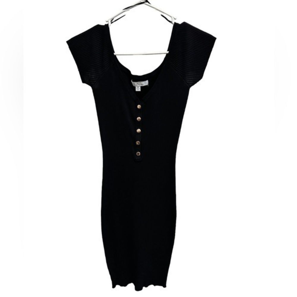 Love Tree Go Beyond Basic Black Ribbed‎ Snap Front Bodycon Mini Dress Size M